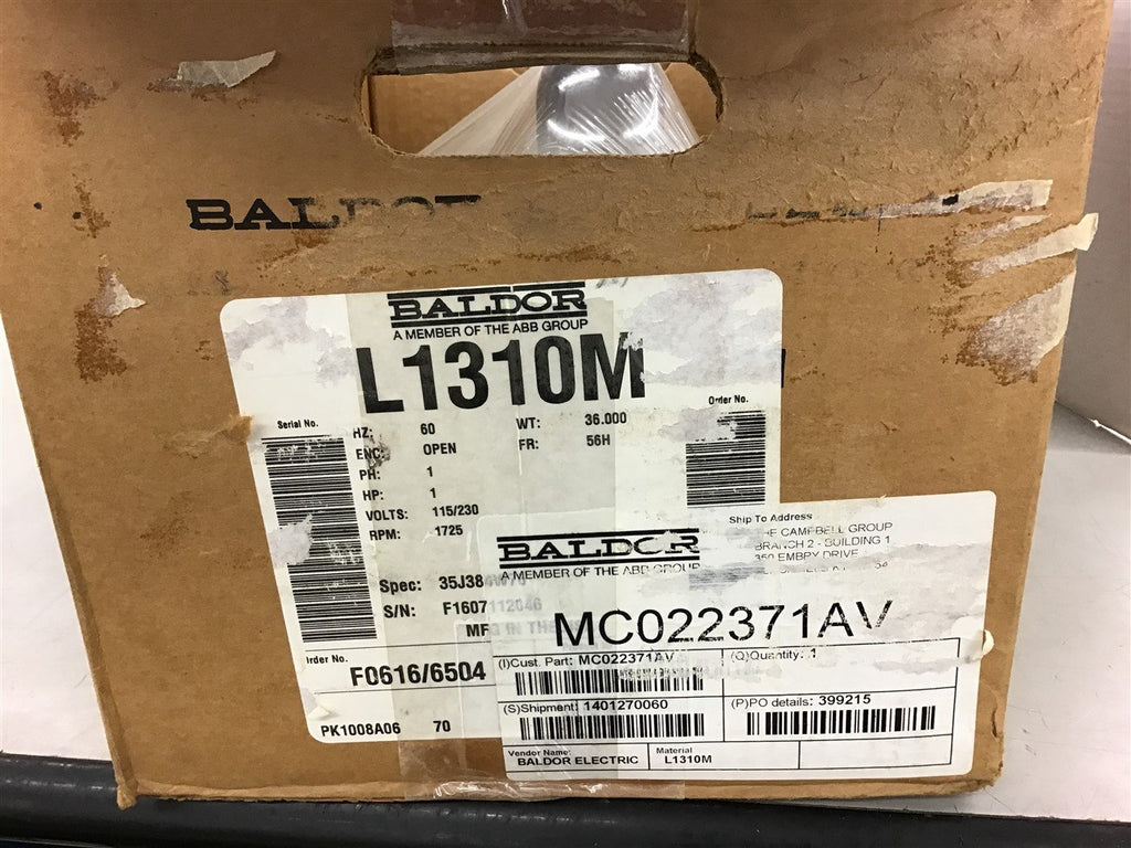 Baldor Reliance L1310M Motor 1HP 1725 RPM 56H Frame 115/230V Open