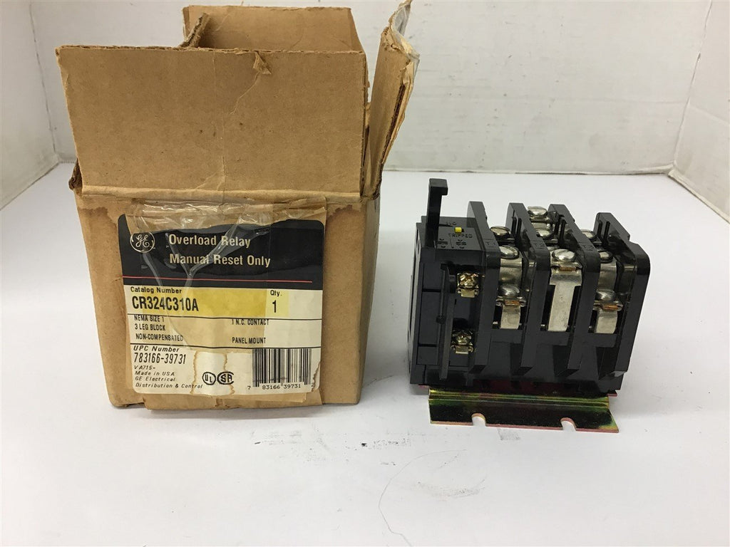 GE Overload Relay CR324C310A Nema Size 1 3 Leg Block Manual Reset Only