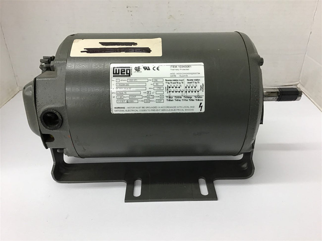 Weg MO01C0X0X0000300734 1/2 Hp AC Motor 115/208-230 Volts