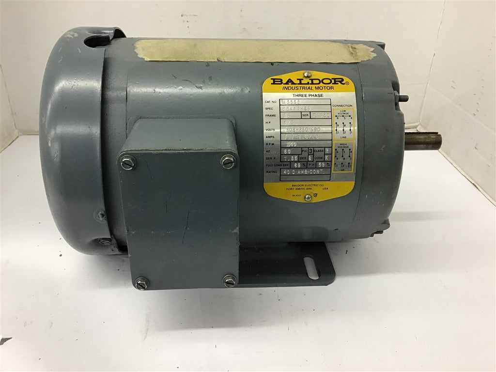 Baldor M3535 1/3 HP AC Motor 208-230/460 Volts 1140 Rpm 6P 56 Frame