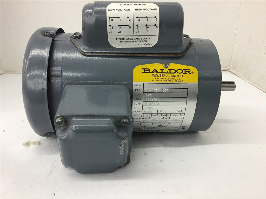 Baldor 33-1750-918 1/6 HP AC Motor 115/230 Volts 1800 Rpm 4P 48CZ Frame