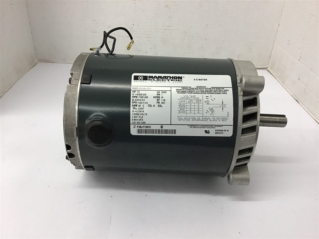 Marathon 5KC36LN83J 1/3 Hp AC Motor 115/208-230 Volts Single Phase 1725 Rpm 56C