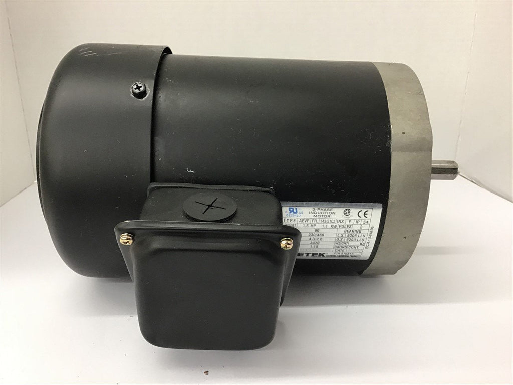 Ametek 510317 1.5 Hp AC Motor 230/460 volts 3600 Rpm 4P 143/5TCZ Frame