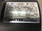 Ametek 510317 1.5 Hp AC Motor 230/460 volts 3600 Rpm 4P 143/5TCZ Frame