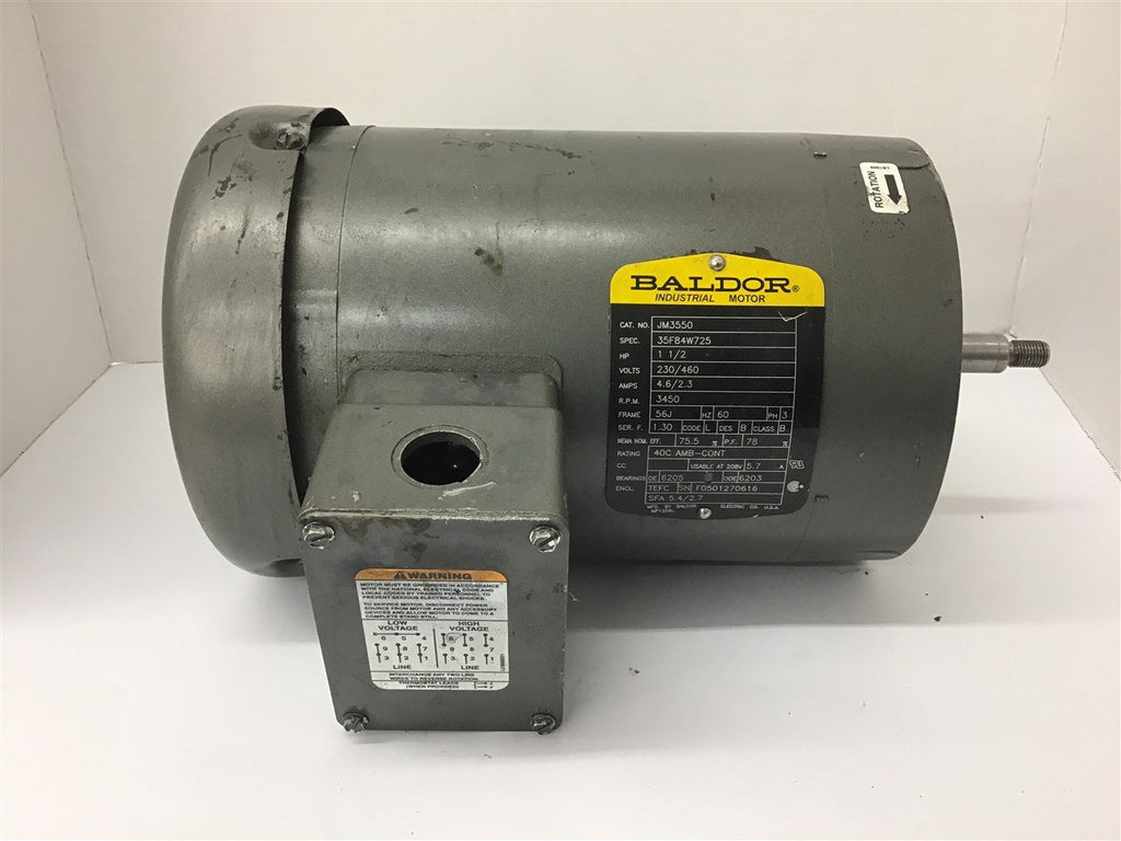 Baldor JM3550 1 1/2 HP AC Motor 230/460 volts 3600 Rpm 2P 56J Frame