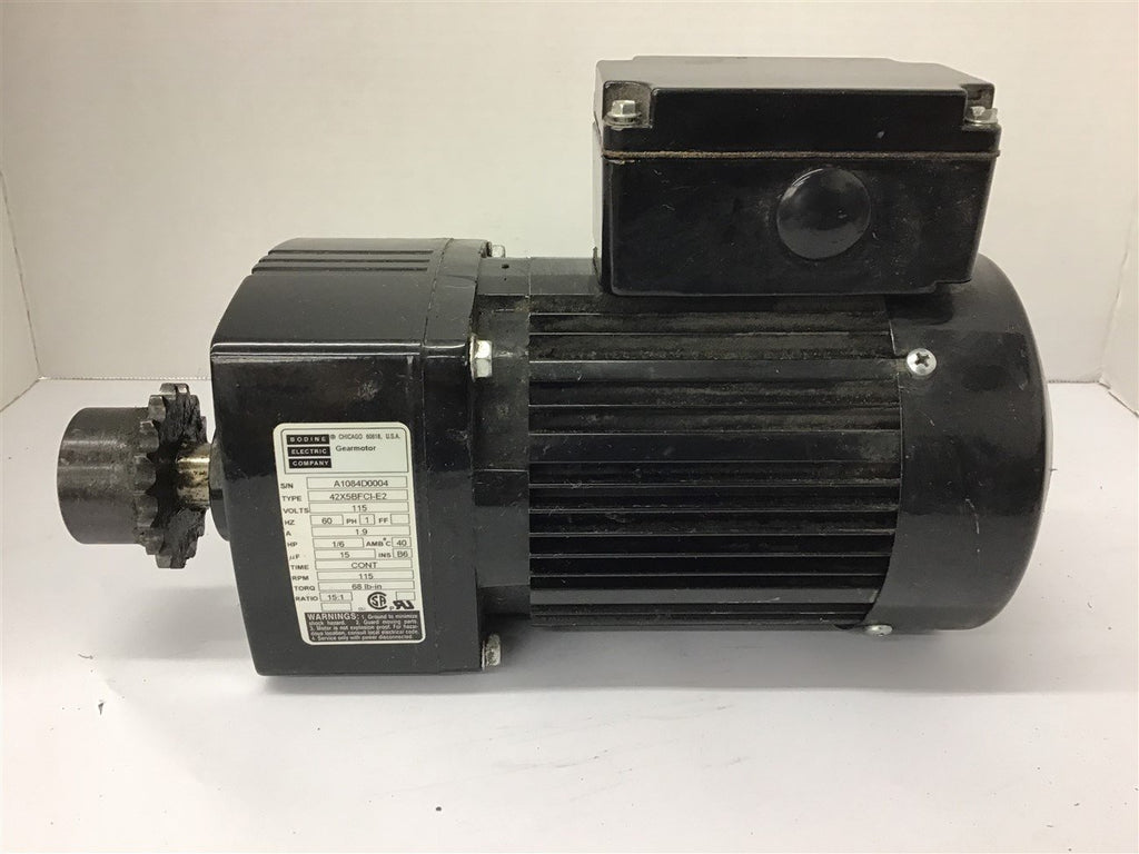 Bodine 42X5BFCI-E2 1/6 HP AC Gear Motor 115 Volts Single Phase 15:1 Ratio