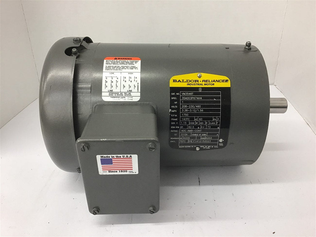 Baldor VM3546T 1 HP AC Motor 208-230/460 volts 1800 Rpm 4P 143TC Frame