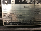 Toshiba 7 1/2 HP AC Brake Motor 460 Volts 1800 Rpm 4P w/ ESB-I65L Brake