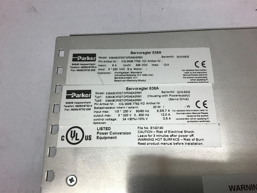 Parker 638A063F0STOPDNEAERM1 Servoregler 638A 220 Vac