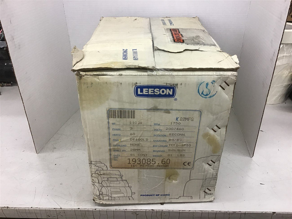 Leeson 193085.60 3 HP AC Motor 230/460 volts 1800 Rpm 4P B3/B5 Mounting 100LD FR