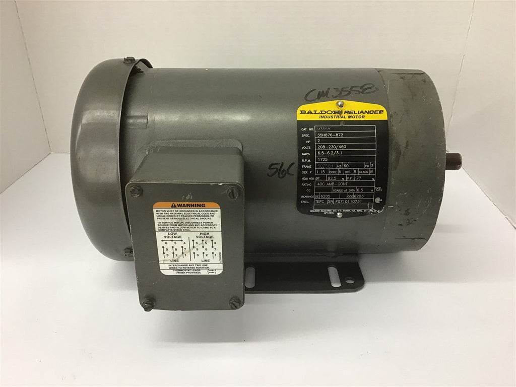Baldor M3558 2 Hp AC Motor 208-230/460 volts 1800 Rpm 56/56H Frame