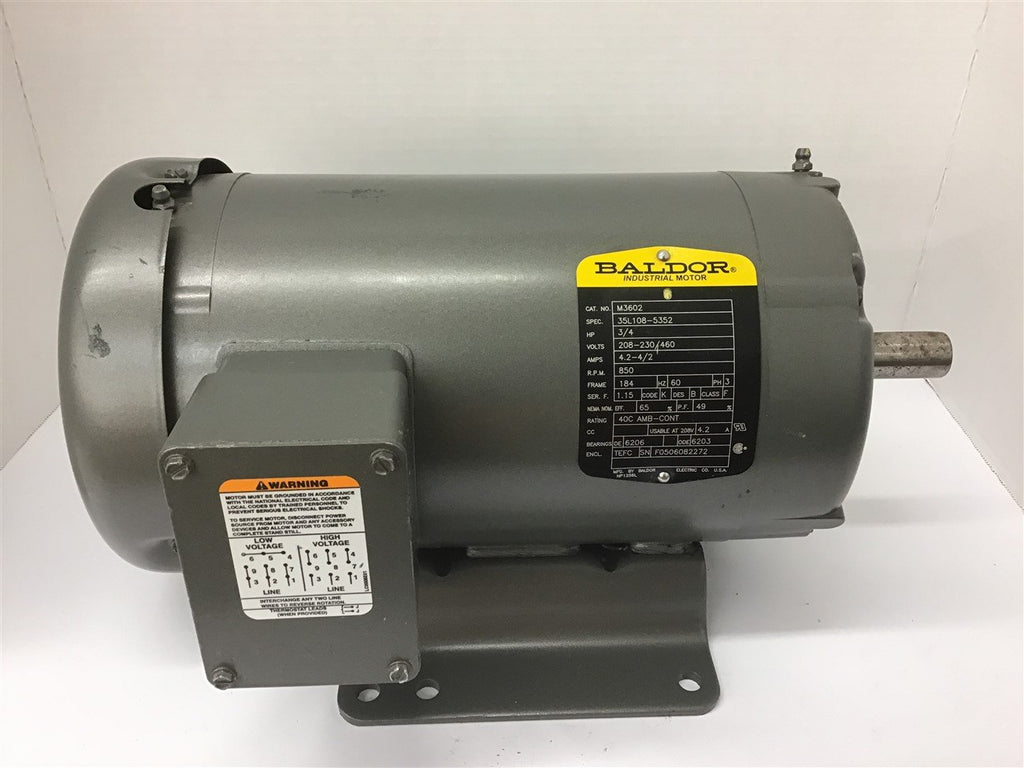 Baldor M3602 3/4 Hp AC Motor 208-230/460 Volts 850 Rpm 8P 184 Frame