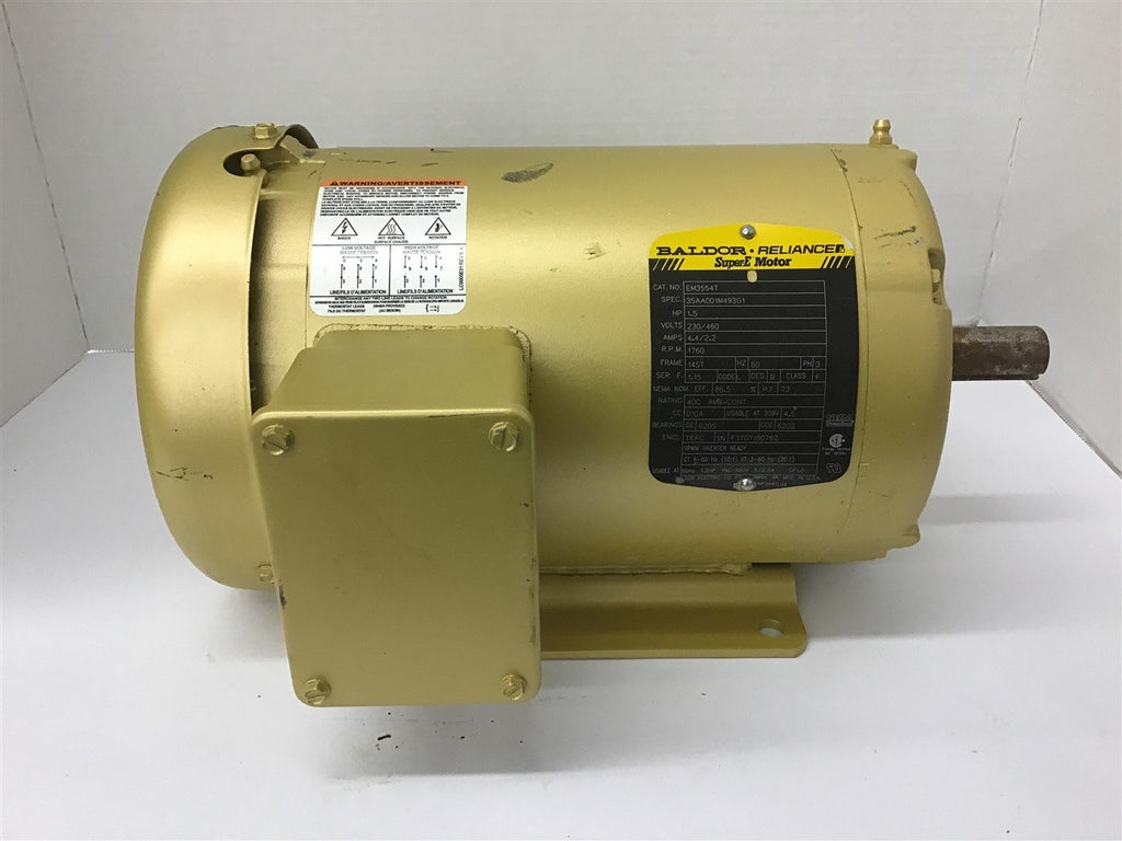 Baldor EM3554T 1.5 HP AC Motor 230/460 Volts 1800 Rpm 4p 145T Frame