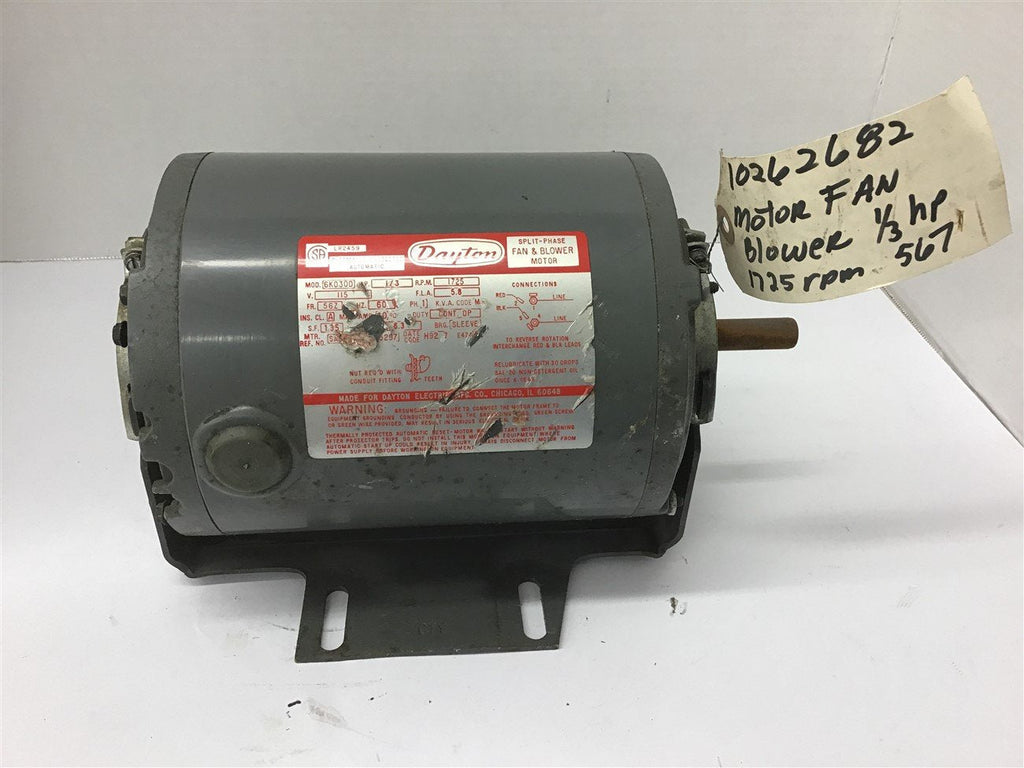 Dayton 6K030D 1/3 Hp AC Motor 115 volts Single Phase 1800 Rpm 4P 56Z Frame