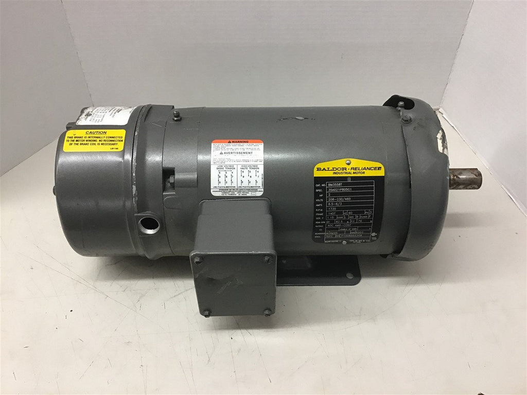 Baldor BM3558T 2 HP AC Brake Motor 208-230/460 Volts 1800 rpm 145T fRame