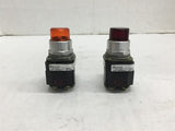 Allen-Bradley 800T-PT16 Pilot Light Lot of 2 Red and Amber