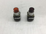 Allen-Bradley 800T-PT16 Pilot Light Lot of 2 Red and Amber