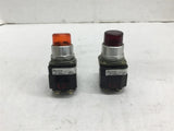 Allen-Bradley 800T-PT16 Pilot Light Lot of 2 Red and Amber