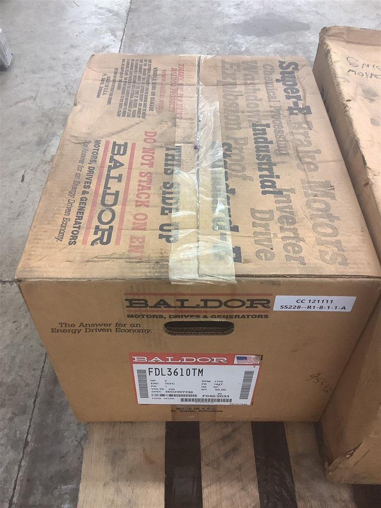 Baldor FDL3610TM 3 HP AC Motor 230 Volt 1800 Rpm 4P single Phase 184T Frame