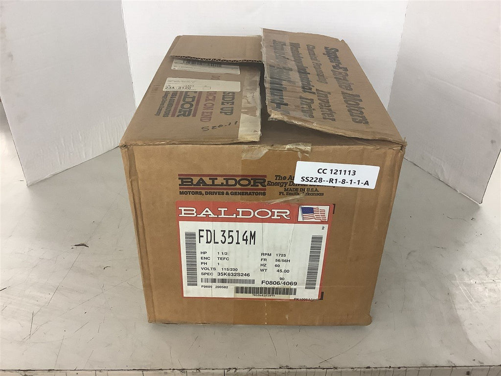 Baldor FDL3514M 1 1/2 HP AC Motor 115/230 volt 1800 Rpm 4P 56/56H Frame