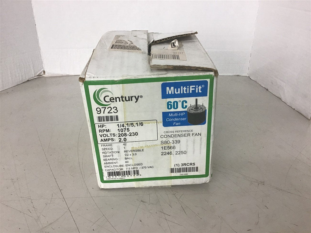 Century 9723 1/4 1/5 1/6 HP AC Motor 208-230 V 1075 Rpm 42 Frame