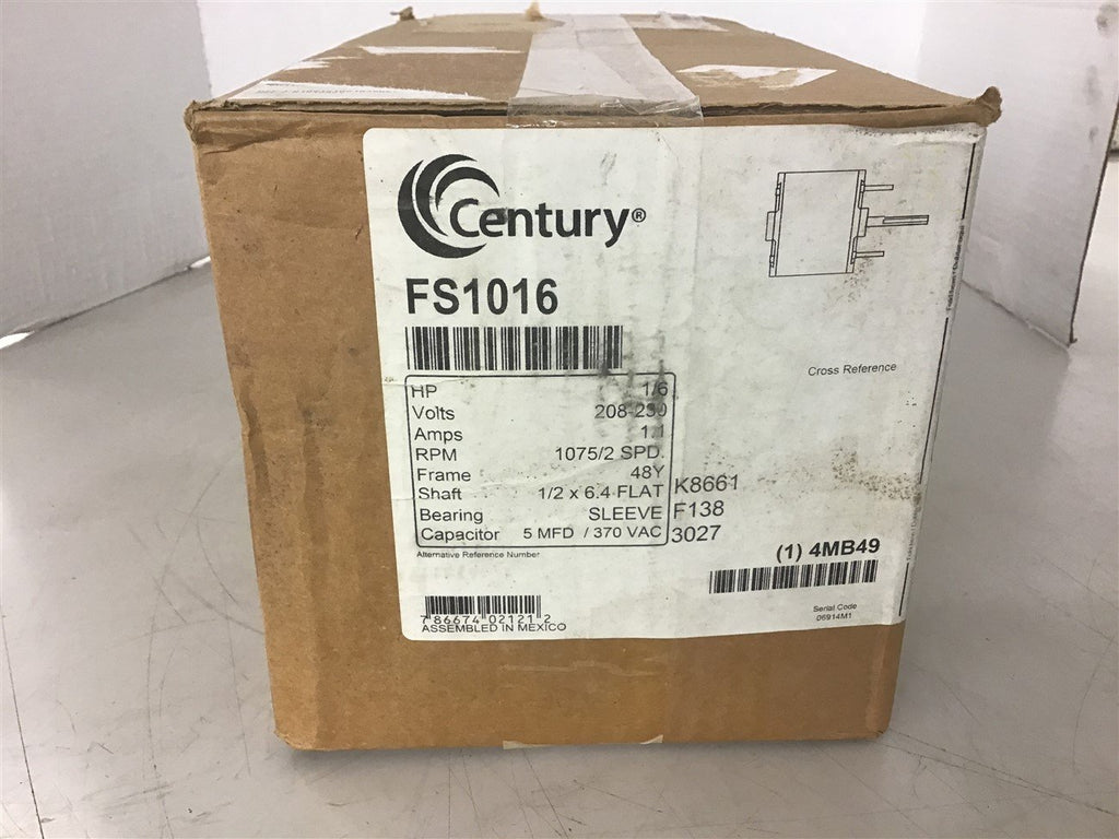 Century FS1016 1/6 Hp AC Motor 208-230 Volts 1075 Rpm 48Y