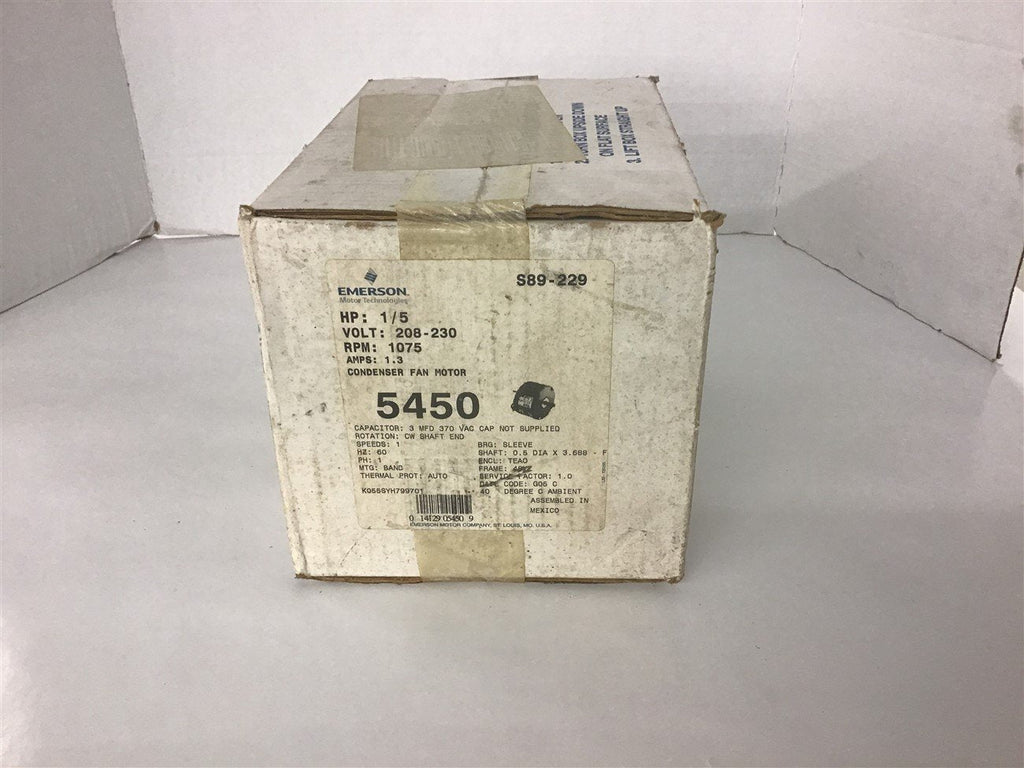 Emerson 5450 1/5 HP AC Motor 208-230 volts 1075 Rpm 1.3 Amps