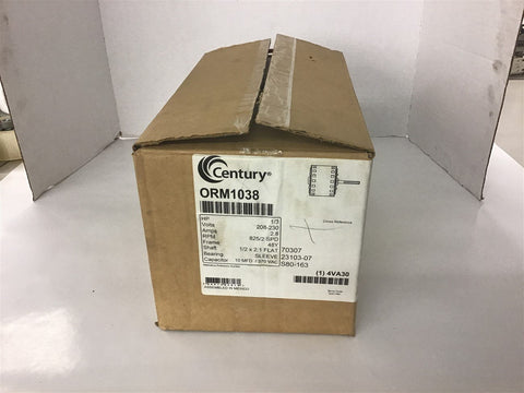 Century ORM1038 1/3 HP AC Motor 208-230 volt 2.8 Amps 825 Rpm 2 speed