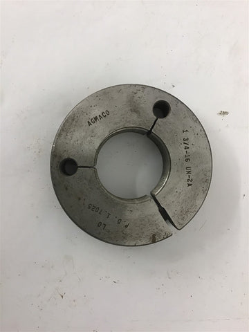 AGMACO 1 3/4-16 UN-2A Threaded Ring Gage LO P.D. 1.7025