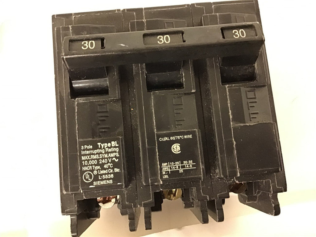 Siemens 30 Amp 3 Pole Circuit Breaker Type BL 240 Volts