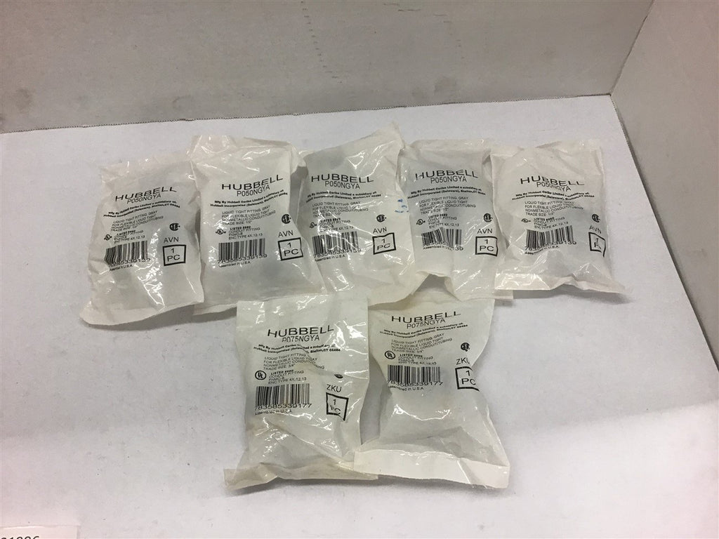 Hubbell P050NGYA and P075NGYA Liquid Tight Fittings --Assorted Lot of 7