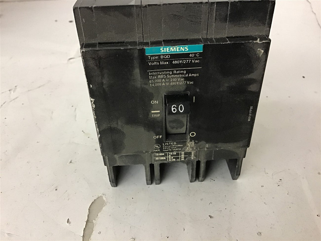 Siemens BQD360 Circuit Breaker 60 Amp 3 Pole