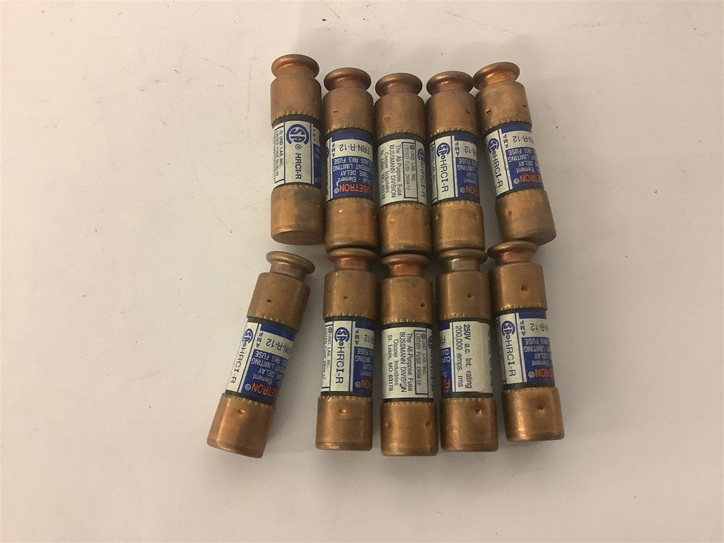 Fusetron FRN-R-12 Time Delay Fuse 12 Amp 250 Vac --LOT OF 10