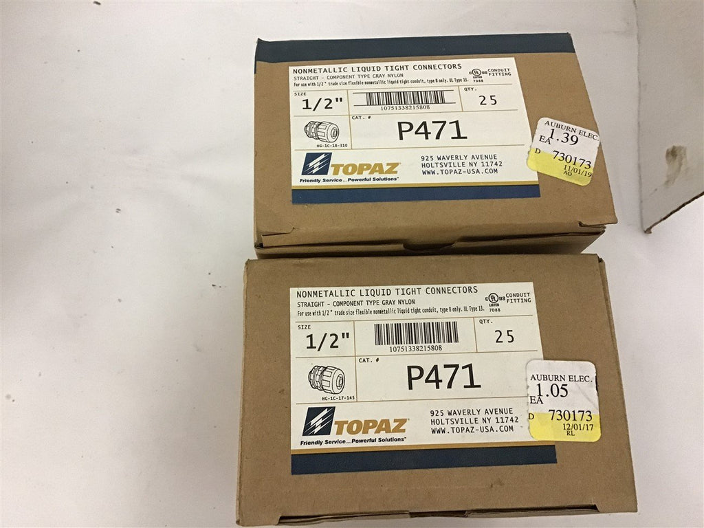 Topaz P471 1/2" nonmetallic Liquid Tight Connectors Straight lot of 37