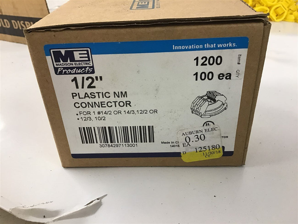 Madison electric 1/2" Plastic NM Connector Lot of 100
