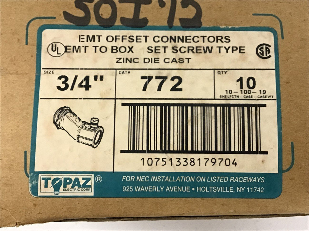 Topaz 772 3/4" EMT Offset Connector Lot of 8