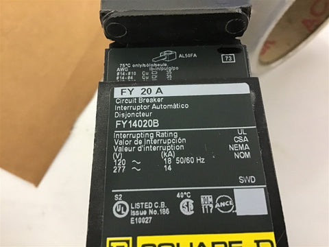 Square D FY14020B 20 Amp I-Line Circuit Breaker