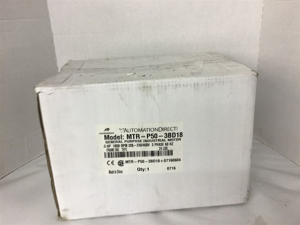 Automation Direct MTR-P50-3BD18 1/2 HP AC Motor 208-230/460 Volt 1800 Rpm 56C fr