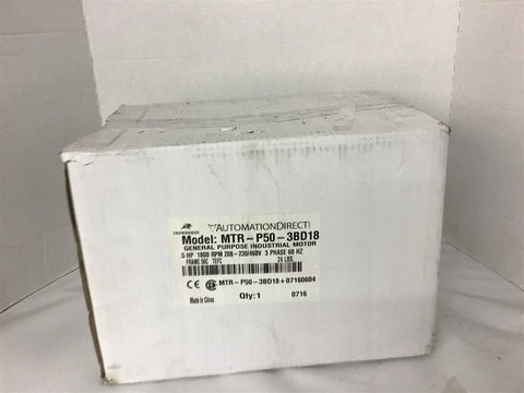 Automation Direct MTR-P50-3BD18 1/2 HP AC Motor 208-230/460 Volt 1800 Rpm 56C fr