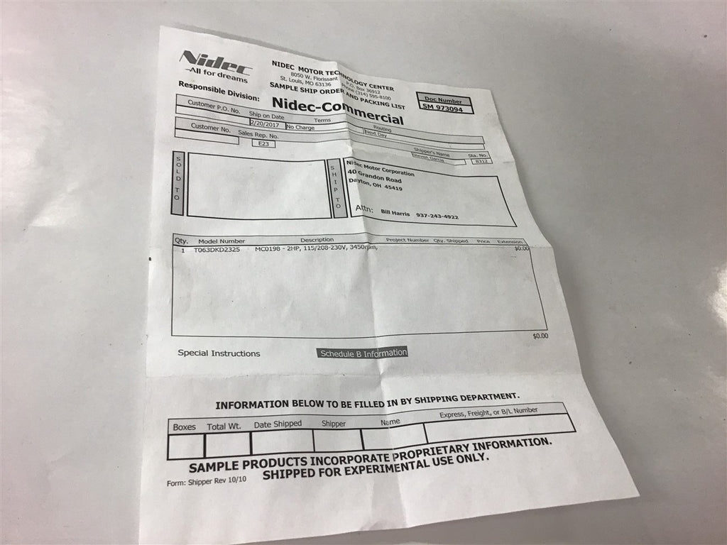 Nidec T063DKD2325 AC Motor 2 HP 115/208-230 V 3450 Rpm