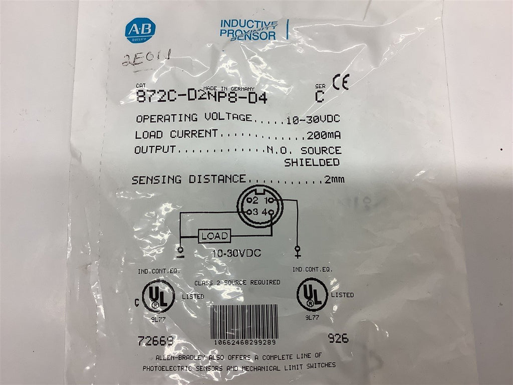 Allen-Bradley 872C-D2NP8-D4 Inductive Proximity Sensor 10-30 Vdc 200 MA
