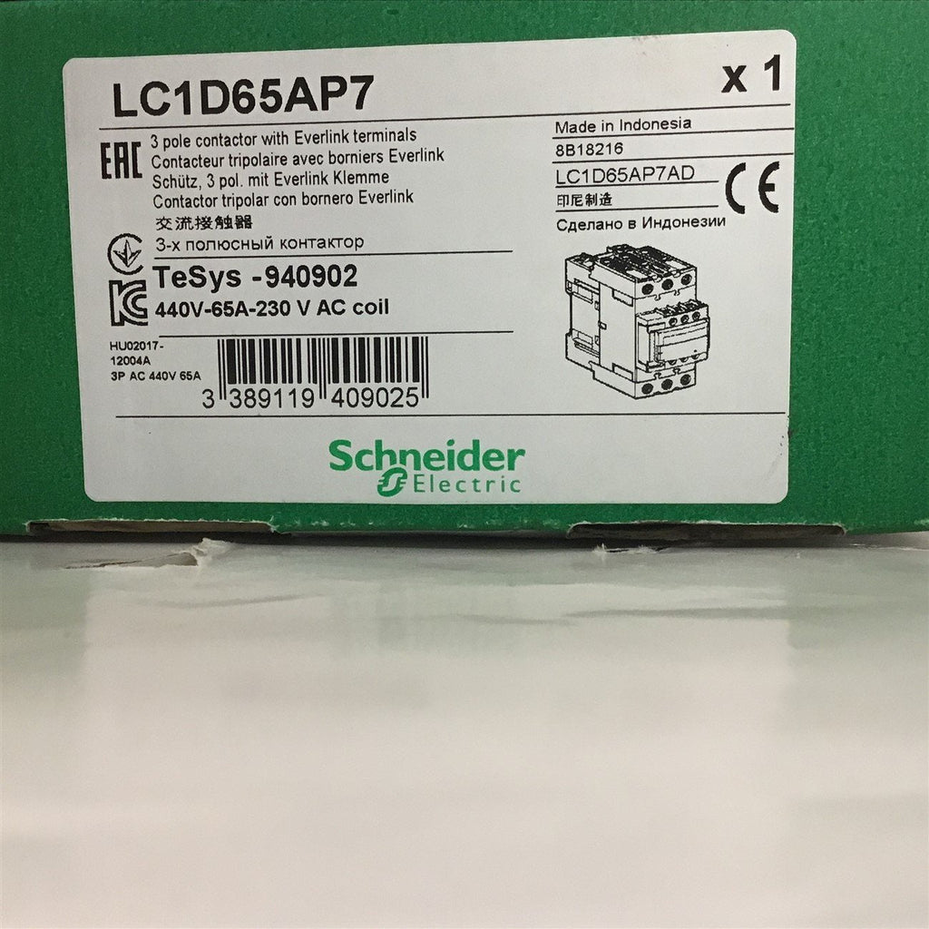 Schneider Electric LC1D65AP7 3 Pole Contactor 440 Volt 65 Amp 230 Vac Coil