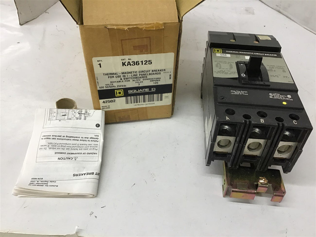 Square D KA36125 125 Amp I-Line Circuit Breaker 3 Pole 600 Volts