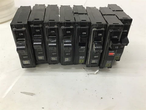 Square D 120-240VAC 15 AMP Single Pole Assorted Lot Circuit Breaker Lot Of 9
