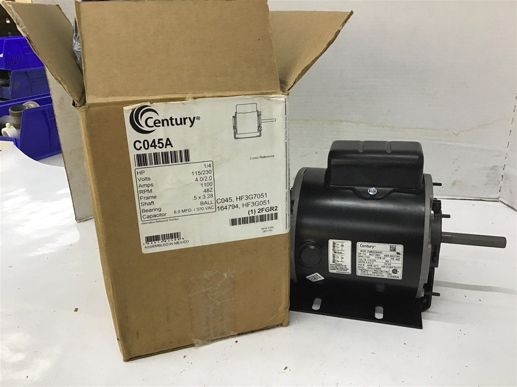 Century C045A 1/4 HP AC Motor 115/230 Volts 1100 Rpm 48Z Frame