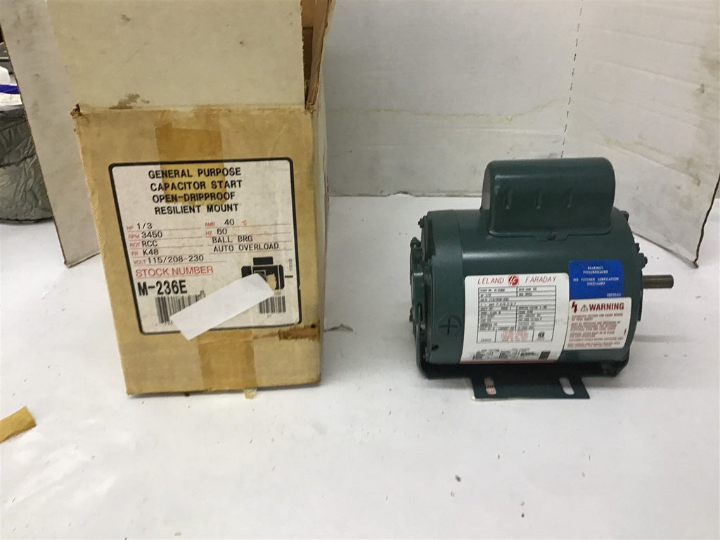 Leland Faraday M-236E 1/3 HP AC Motor 15/208-230 Volts 3600 Rpm 2P Single Phase