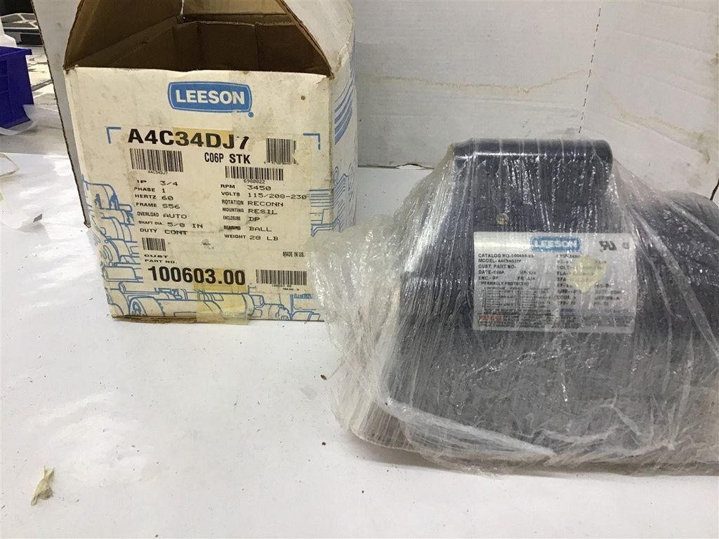 Leeson 100603.00 3/4 HP AC Motor 115/208-230 Volts 3600 Rpm 2P 56 Frame