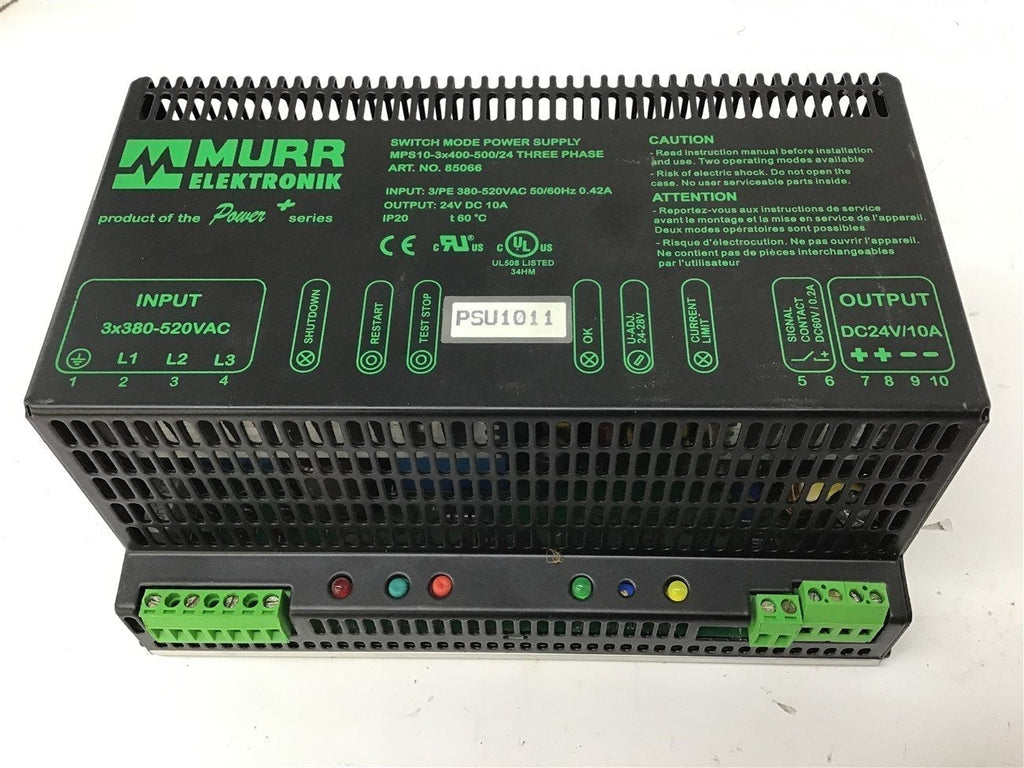Murr Elektronik MPS10-3x400-500/24 Power Supply Input 3x380-520VAC Output DC24V