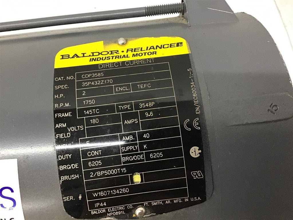 Baldor CDP3585 2 HP DC Motor180 Volts 1750 Rpm 145TC Frame