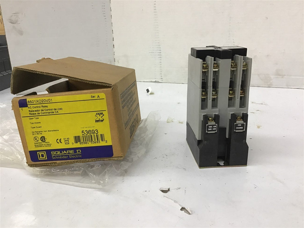 Square D 8501XO20V01 Ac Control Relay Open Type Coil Rating 24V 60Hz